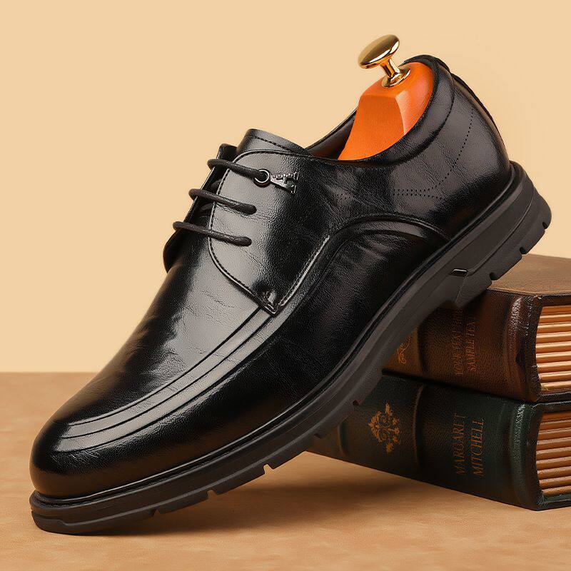 皮鞋男商务正装真皮男鞋英伦风系带休闲鞋子新款二层牛皮男士皮鞋