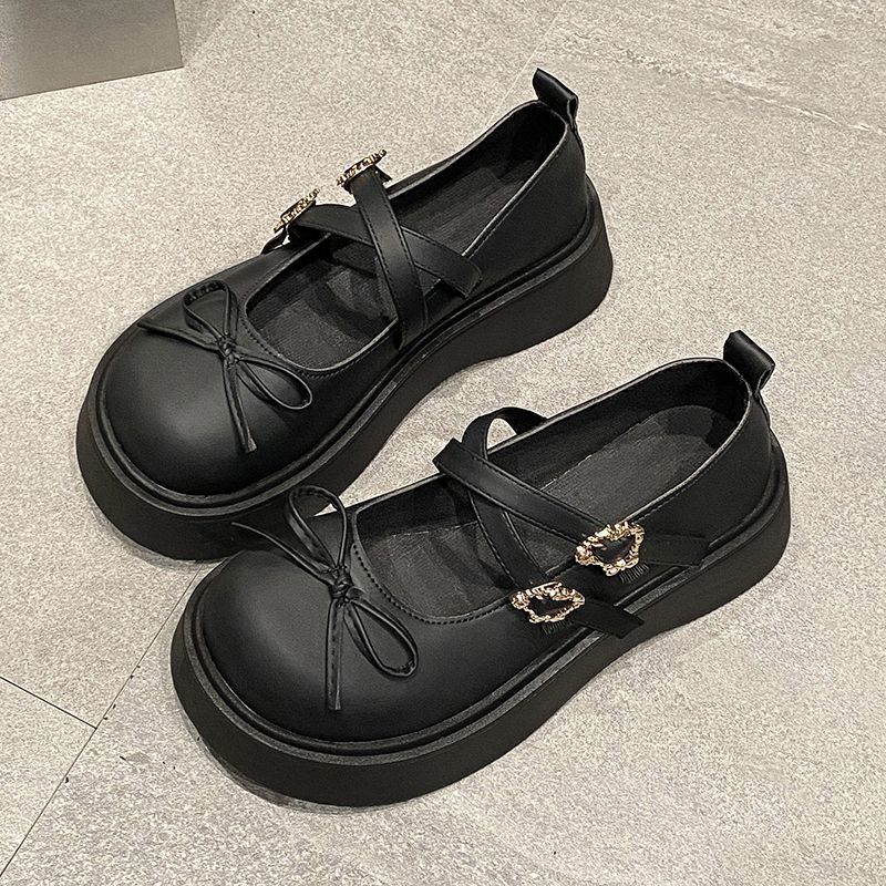 日系软妹洛丽塔小皮鞋女蝴蝶结厚底浅口单鞋配裙子2025年制服jk鞋