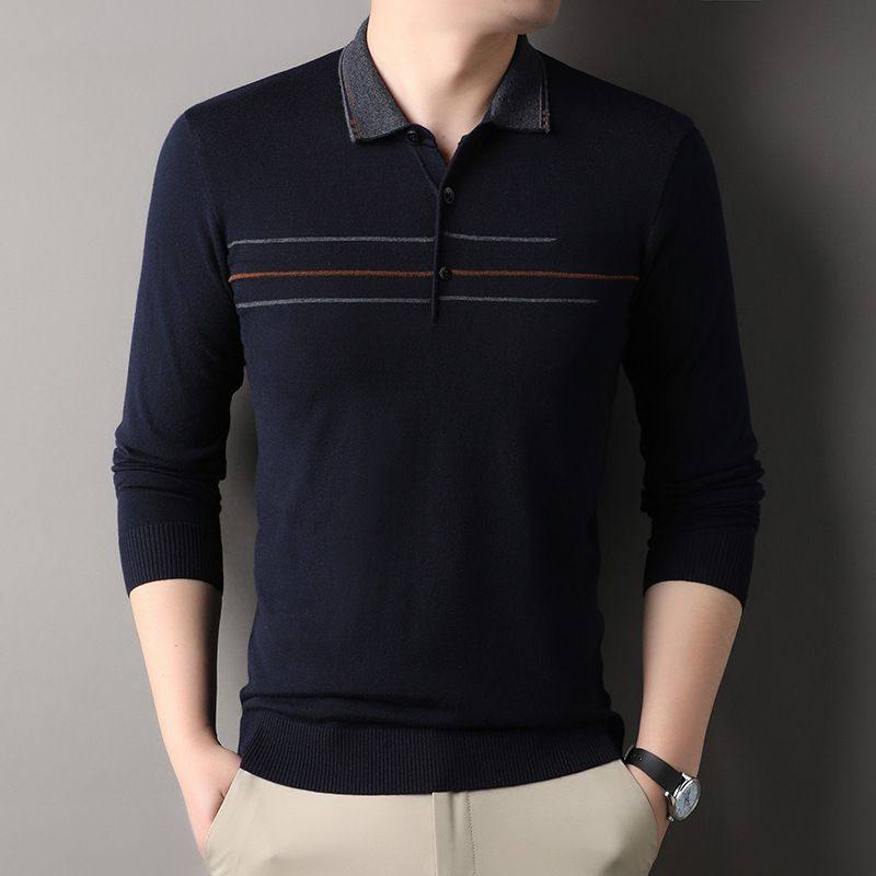 男士针织衫春秋季长袖羊毛T恤时尚翻领潮流打底衫爸爸装薄款毛衣,男装,中老年上装,淘宝优惠券,粉丝福利购,淘宝优惠卷