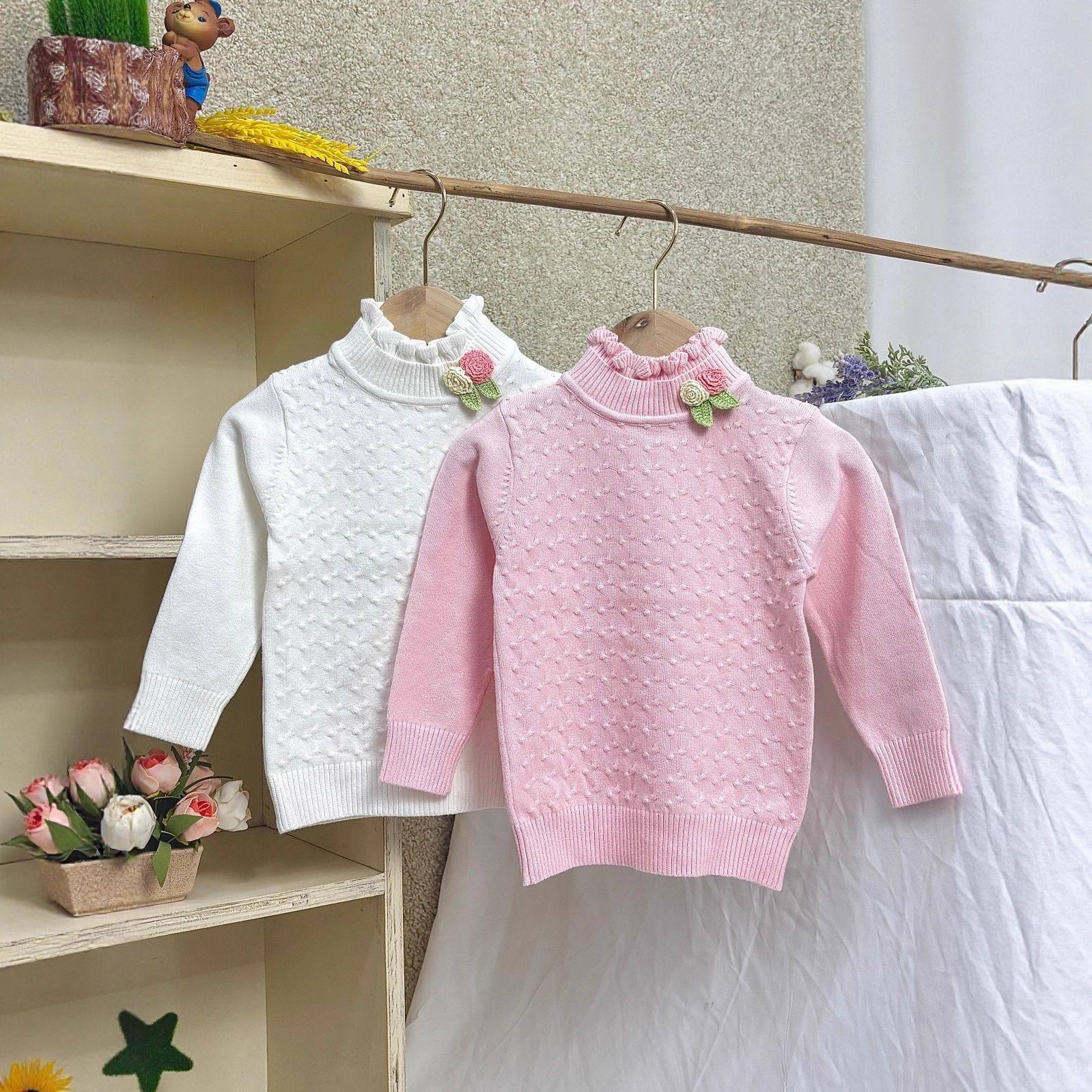 女童毛衣欧美出口贸易单高质棉木耳领保暖儿童毛衣翻领女孩保暖棉