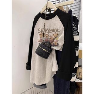 大码长袖t恤纯棉女秋oversize显瘦打底衫ins潮宽松慵懒风薄款上衣