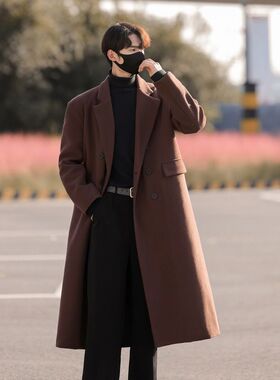 24029 冬季新款男风衣过膝毛呢大衣中长款呢外套