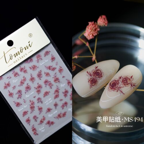 美甲贴纸玫瑰花复古风MS494超薄自带背胶防水贴2024年新款美甲贴