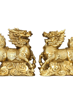 纯铜财福麒麟招财客厅摆件一对