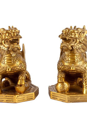 铜麒麟摆件一对大小号家居客厅工艺品摆设装饰品八卦财福麒麟