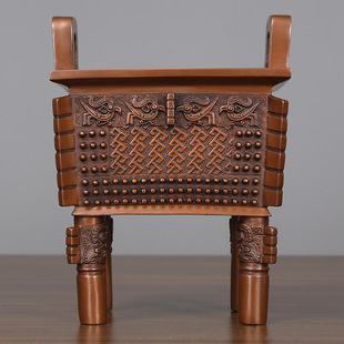 紫铜鼎摆件铜父戌方鼎客厅办公桌面装饰创意工艺品高档开业礼品