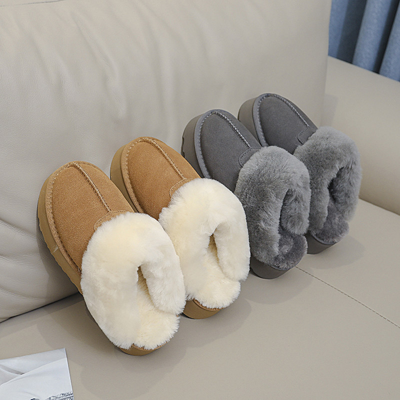 包头厚底雪地靴增高半拖羊毛棉鞋