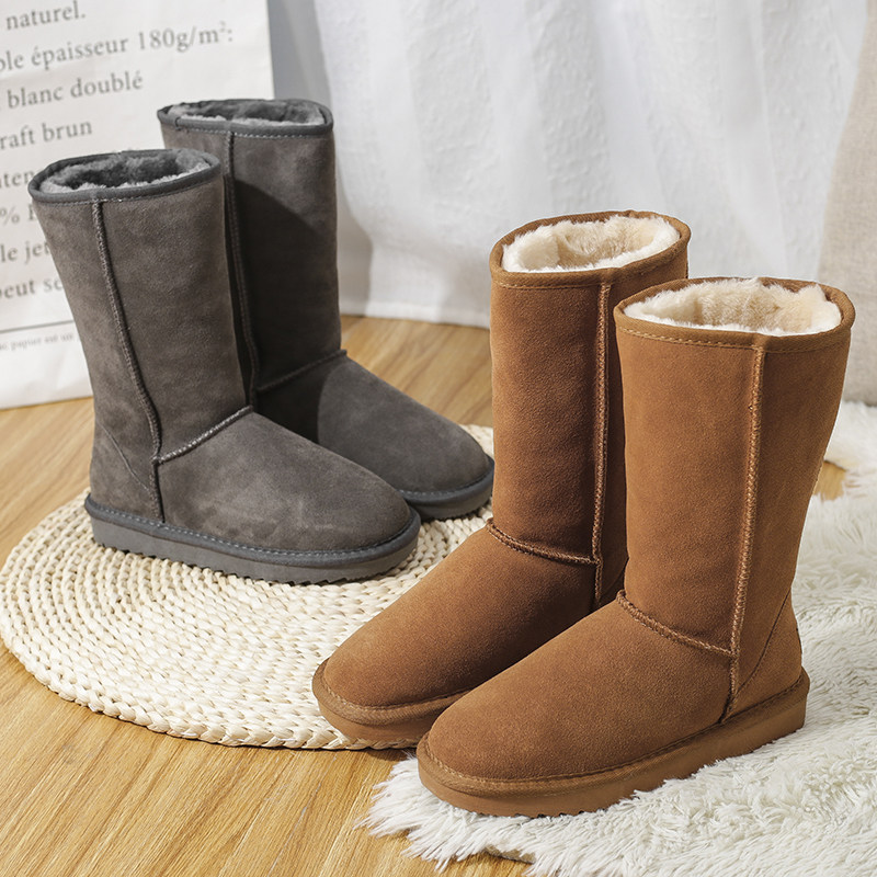 新款真皮高筒厚底防滑雪地靴