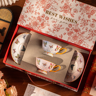 HE景德镇咖啡杯马克杯蝶梦幽兰杯碟套装结婚搬家乔迁订婚结婚送礼
