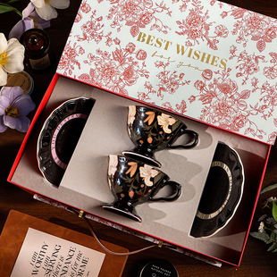 HE 咖啡杯马克杯家用对杯陶瓷繁花似锦杯碟套装闺蜜乔迁结婚送礼