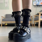 原创天蕾系量产蝴蝶结十字架中筒袜甜酷小腿袜短袜子 玫瑰救赎