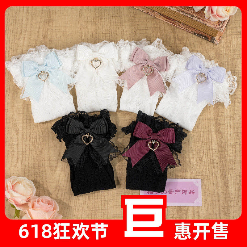 日系蝴蝶结手作蕾丝中筒袜子天蕾系量产型lolita夏季可爱少女jk