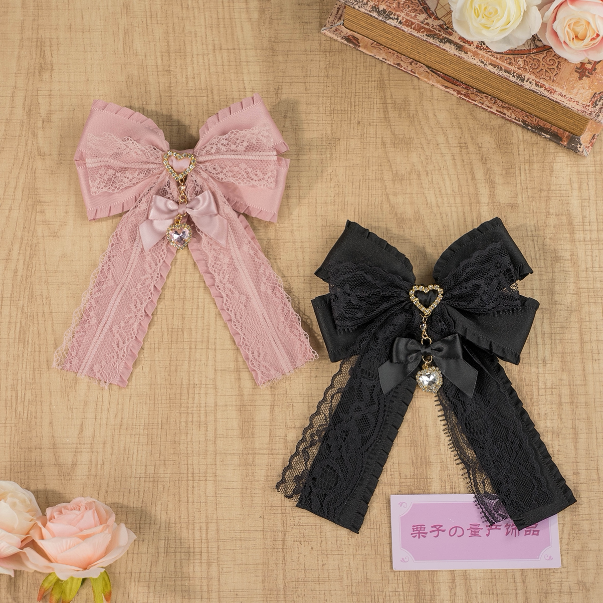 日系手作可爱少女蕾丝爱心大蝴蝶结包包万能挂件痛包饰品可爱胸针