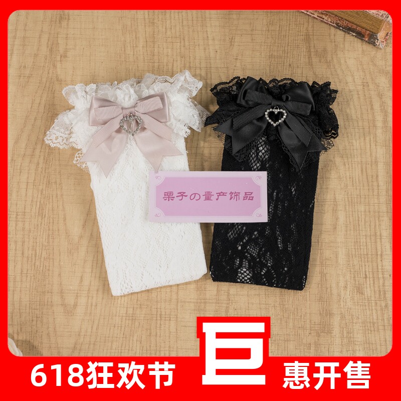 量产型白色蝴蝶结蕾丝中筒袜子过膝袜子天蕾系日系美腿显瘦学院风