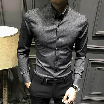 秋季男士衬衫修身高级长袖衬衣痞帅加绒新款商务高端休闲男装免烫