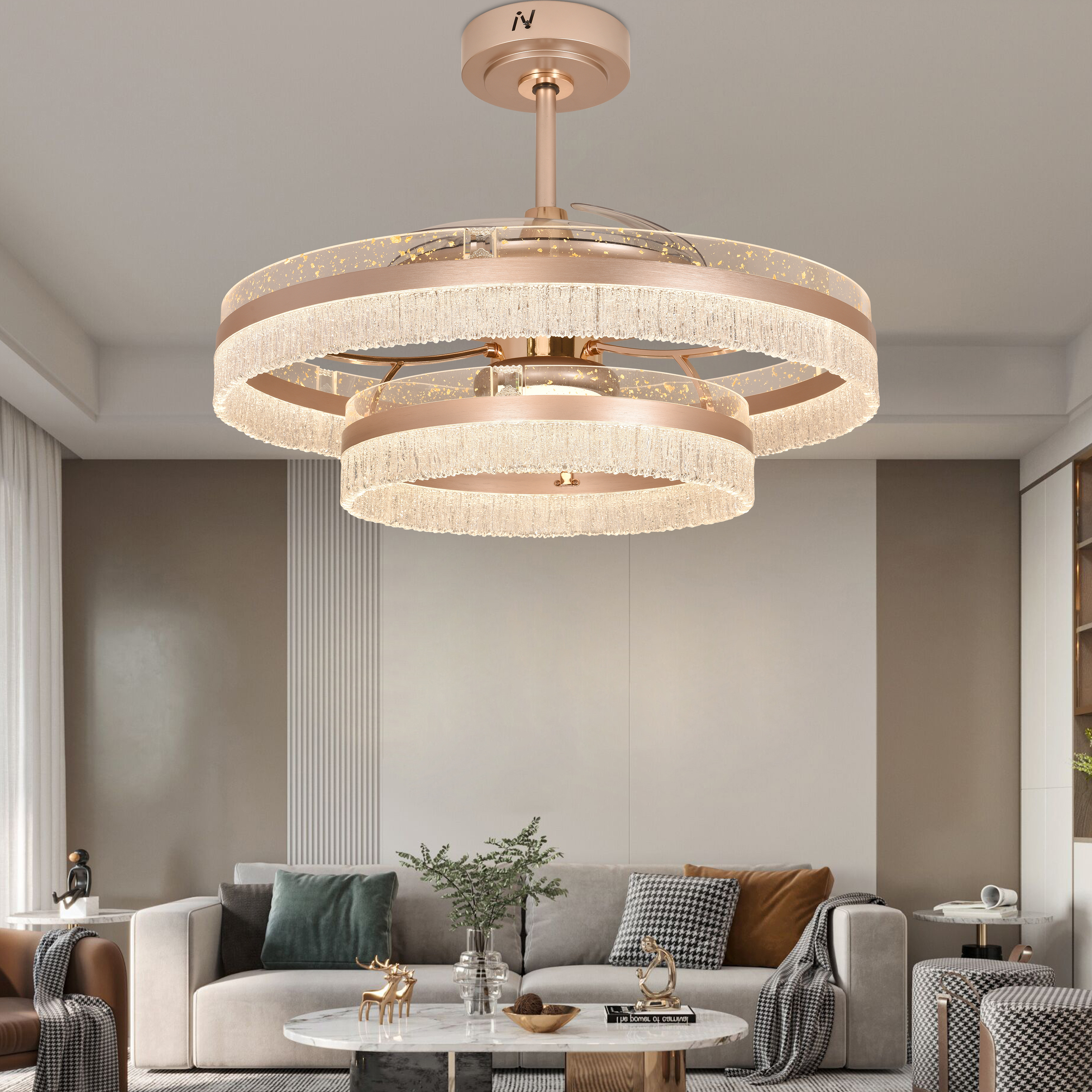 轻奢客厅风扇灯隐形大风力变频