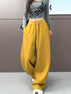 高端欧货2025秋冬新款 女 加绒抽绳松紧高腰宽松休闲弯刀阔腿香蕉裤