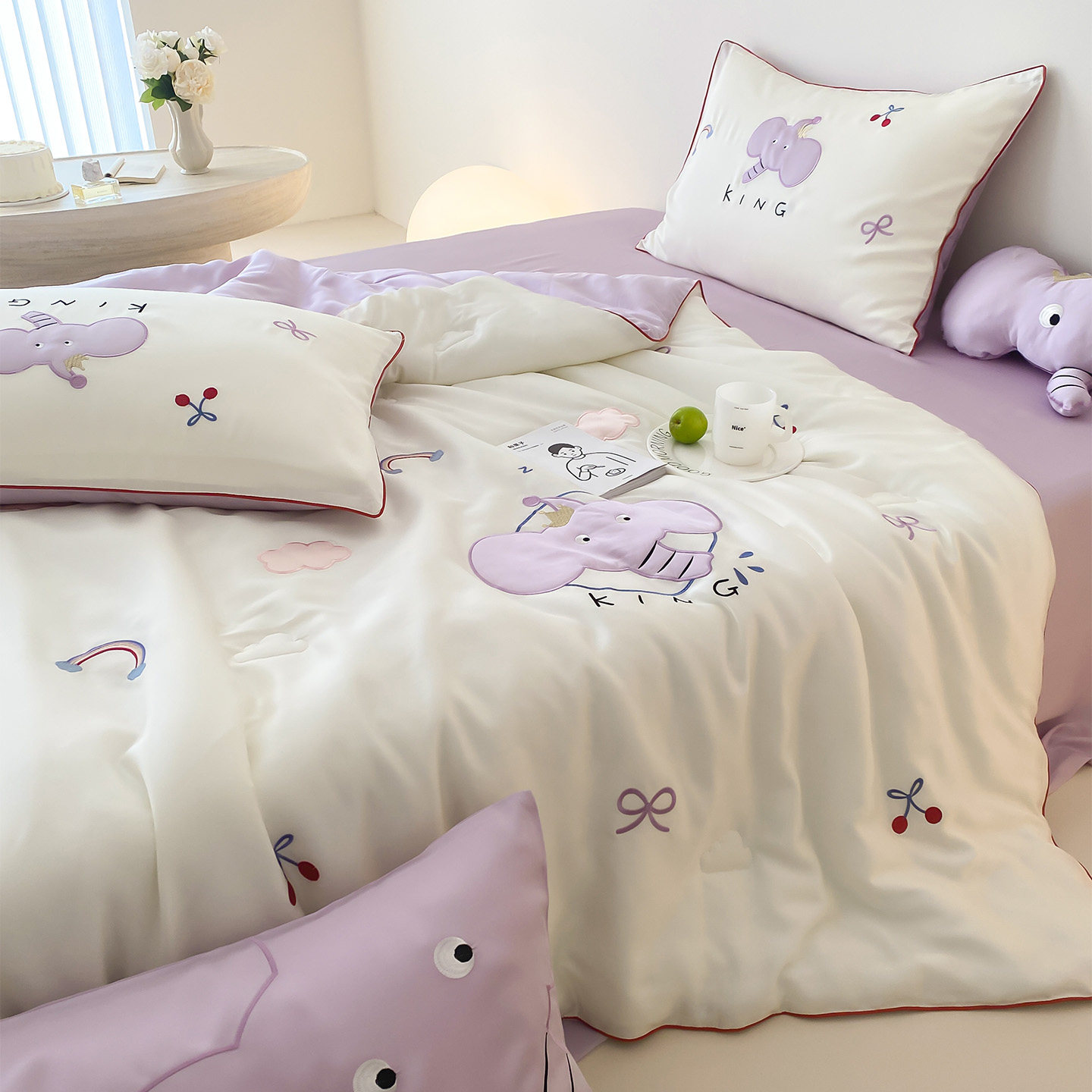 60S天丝卡通夏被可爱刺绣小象20%蚕丝夏天空调薄被子,床上用品,蚕丝被,淘宝优惠券,粉丝福利购,淘宝优惠卷