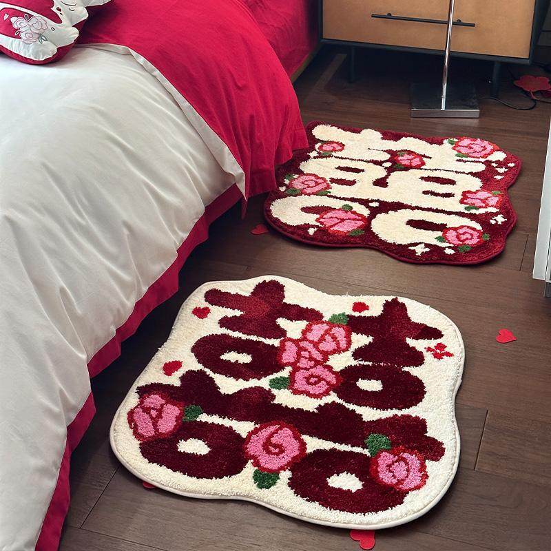 罗兰家纺大红婚庆双喜地垫毯子新人婚房喜庆床品卧室客厅装饰绒毯,居家布艺,地毯,淘宝优惠券,粉丝福利购,淘宝优惠卷