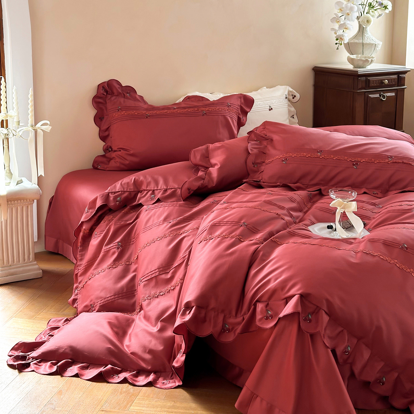 全棉100s长绒棉樱桃刺绣四件套