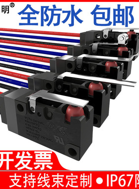 现货大电流防水微动开关带线行程限位检测开关常开常闭防油IP67