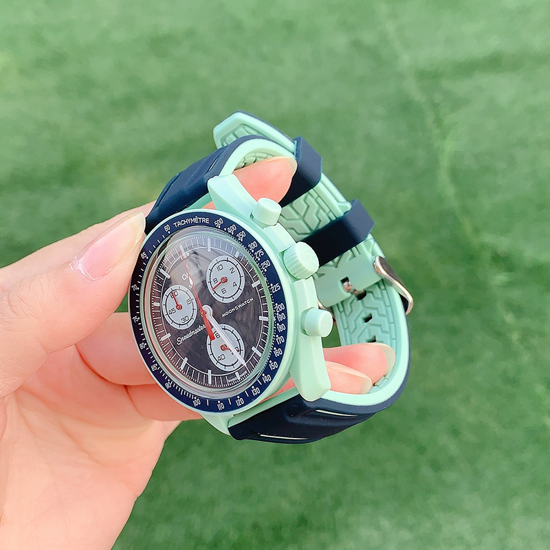 代用欧米茄斯沃琪联名款omega × swatch行星手表带双色硅胶表带