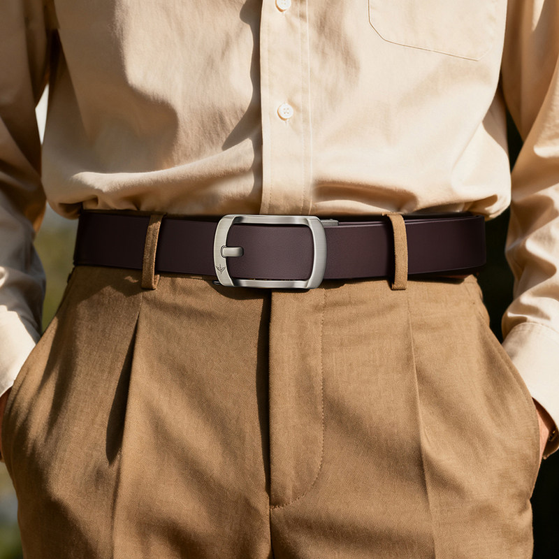 保罗皮带男款真皮2026新款仿针扣自动扣腰带时尚百搭牛皮复古裤带