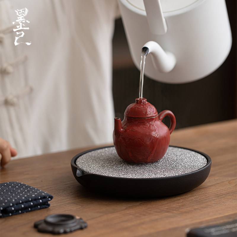 墨己壶承圆形陶瓷蓄水排水两用小型茶盘干泡盘超吸收紫砂壶淋壶托