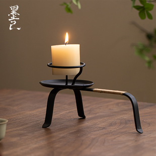 墨己中式复古铁艺烛台诧寂风茶桌老式蜡台摆件手工铸铁油灯香薰台