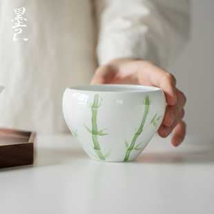 墨己建水白瓷有田烧手绘青竹桌面陶瓷废水缸茶艺泡茶水孟茶渍缸