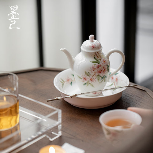 墨己茶壶玉泥纯手绘桃花美人壶
