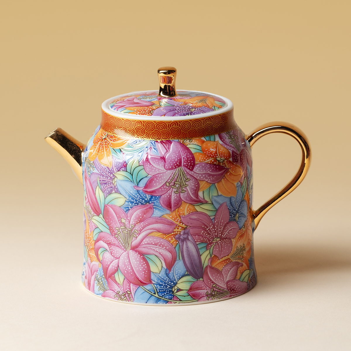 墨己手工浮绘万花茶壶家用高档珐琅彩瑞韵壶球孔过滤大容量泡茶壶