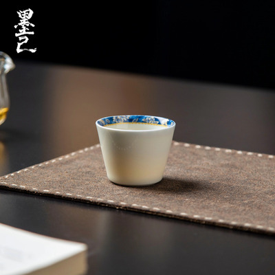 主人茶杯女士个人专用青花蝶纹直口杯陶瓷高级手绘精致品茗小茶盏
