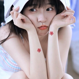 小清新唯美桃花纹身贴防水女持久高级感小图案手腕手背脚踝桃花