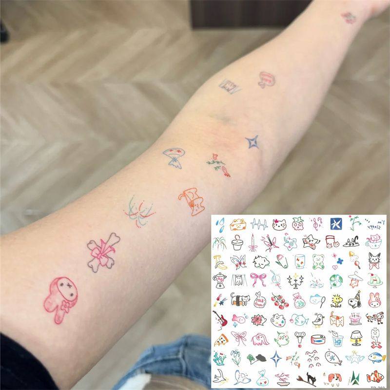 日系小图手指款彩色纹身贴ins风防水持久高颜值小清新逼真潮酷女