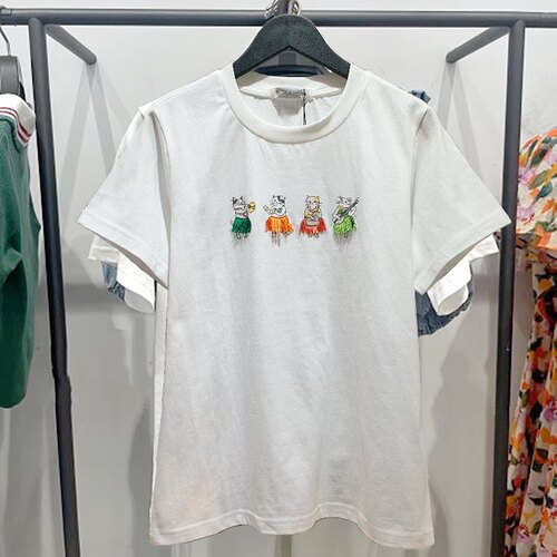 潮欧美短袖春夏新品休闲可爱猫咪图案薄款短袖T恤女