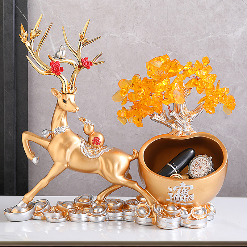 入户进门口放钥匙创意鹿摆件发财树新家居客厅鞋柜玄关桌面收纳盒