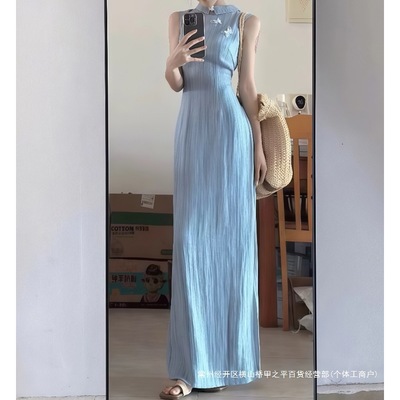 新中式国风无袖改良旗袍连衣裙女2025夏季感气质收腰显瘦长裙