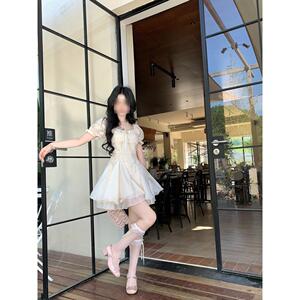 纯欲白月光夏日法式设计感女小裙印花蝴蝶结连衣裙女气质收腰高级