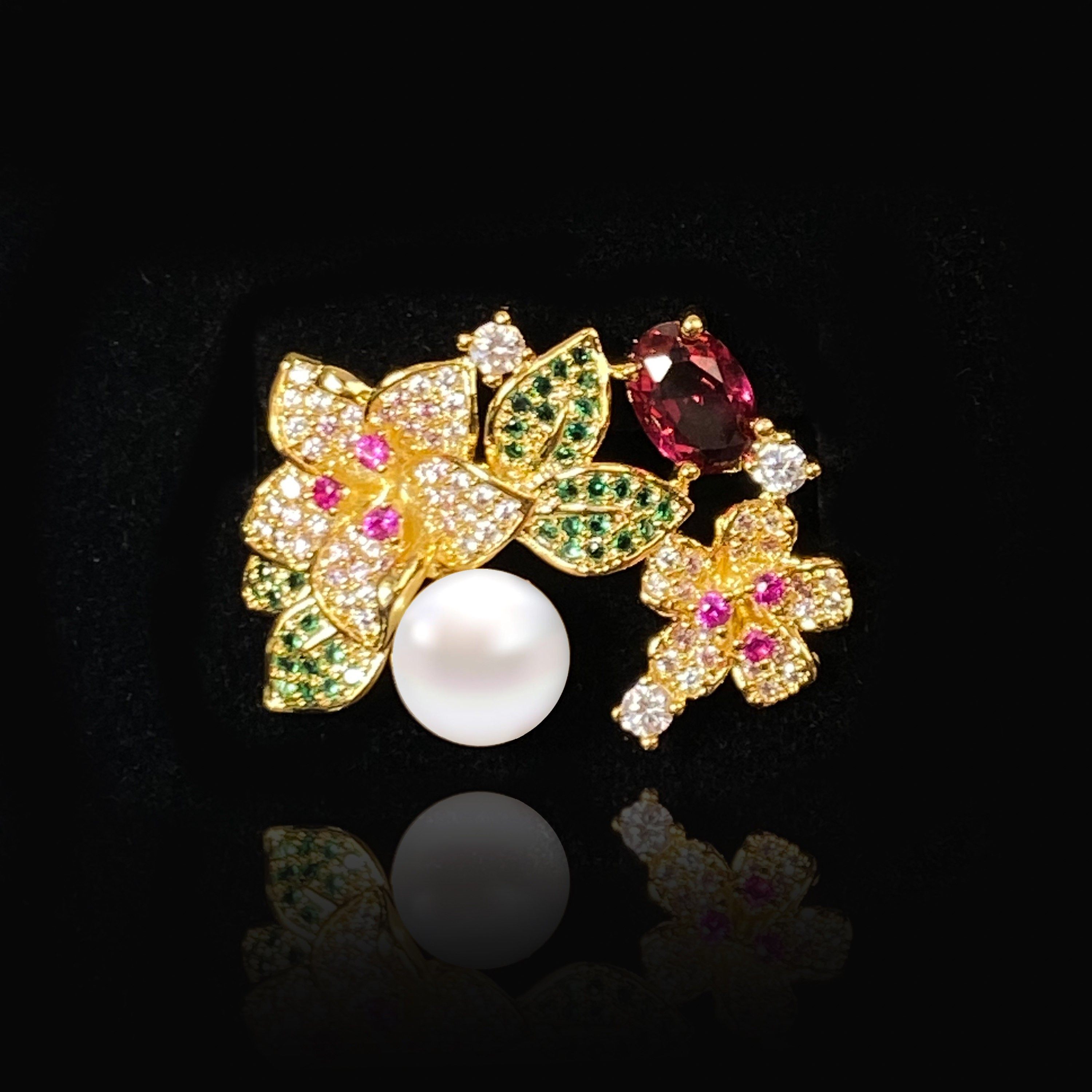 安伯曼五瓣花多色水晶镶嵌宫廷风珍珠胸针14K注金7-8mm,珠宝/钻石/翡翠,其他,淘宝优惠券,粉丝福利购,淘宝优惠卷