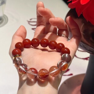 【巴依粉丝节-安伯曼】南红胶花镀金隔片一半设计款手串12mm左右