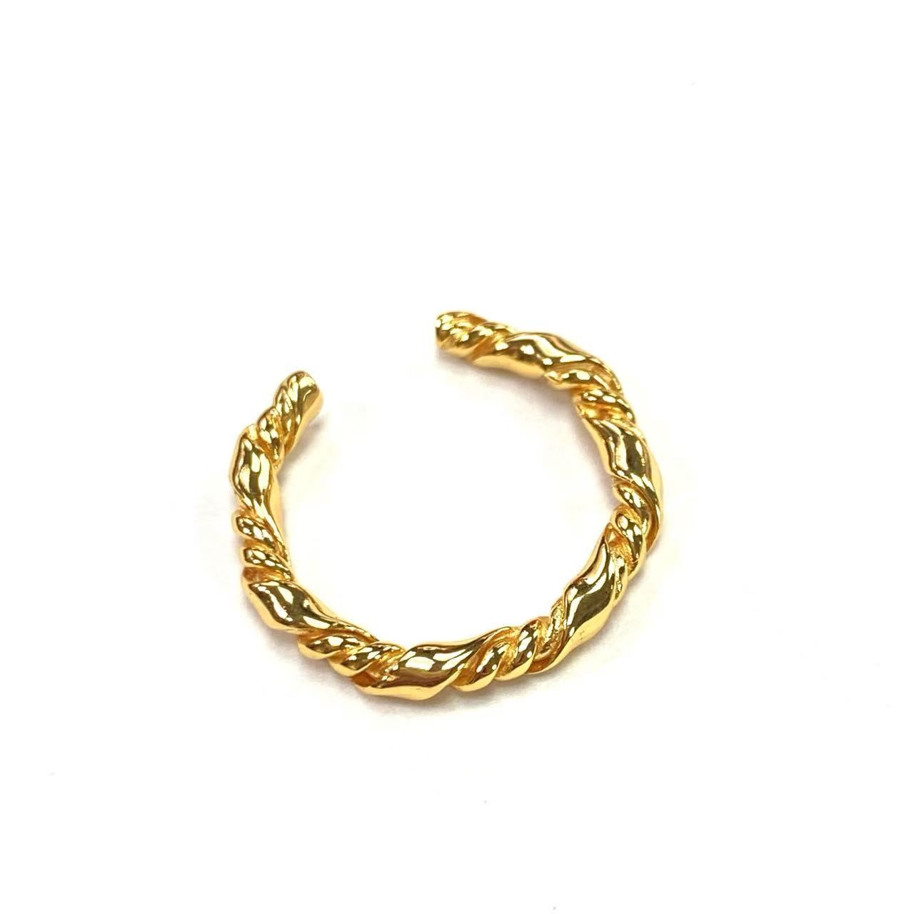 安伯曼925银镀金扭扭麻花戒指开口简约款/锆石925银拉丝开口戒指