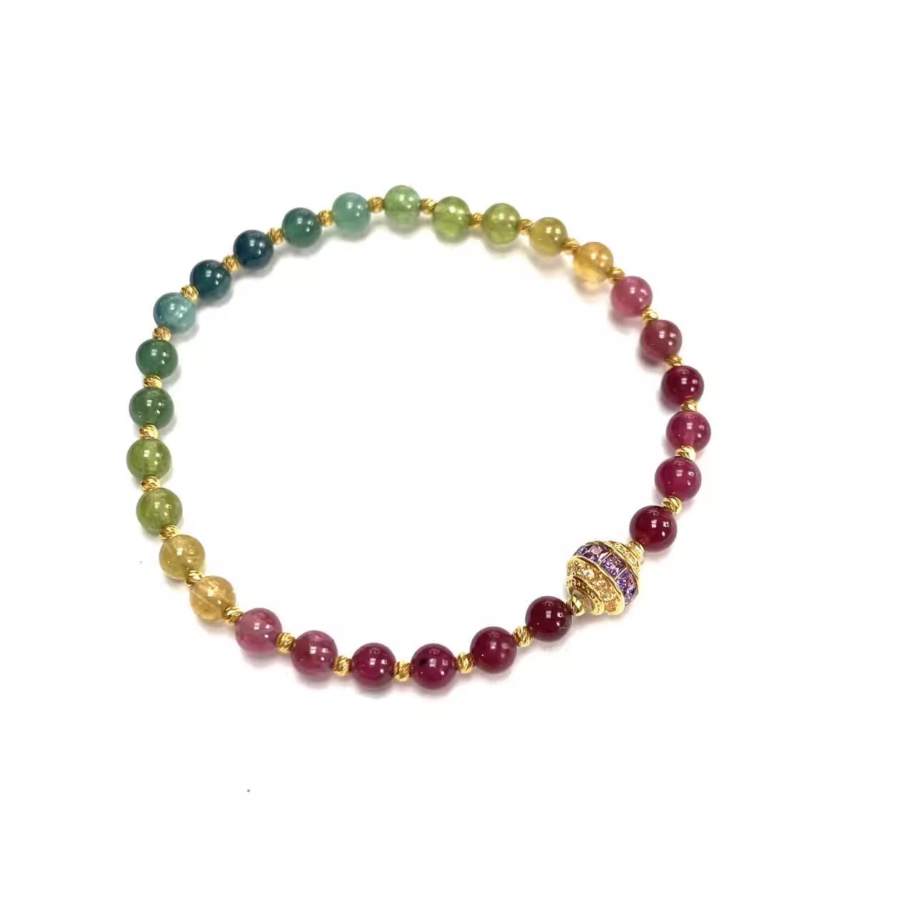 安伯曼18K金球豆豆糖果色碧玺渐变满天星手串4-5mm