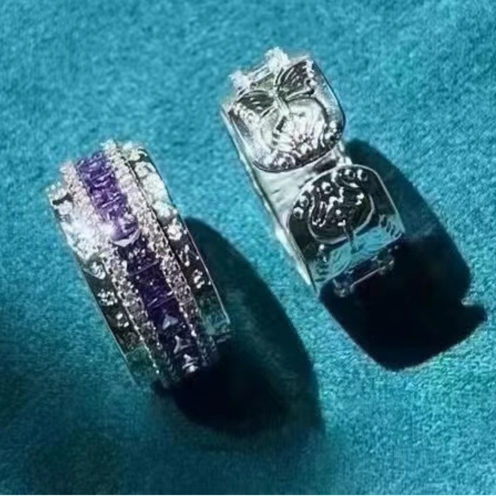 安伯曼古巴吉士纳九zi离火蝴蝶奥地利紫水晶排戒开口戒指1个
