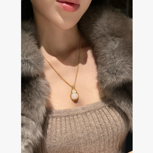 羊脂白玉葫芦18K金钻透辉石项链20 安伯曼 14mm 巴依粉丝节