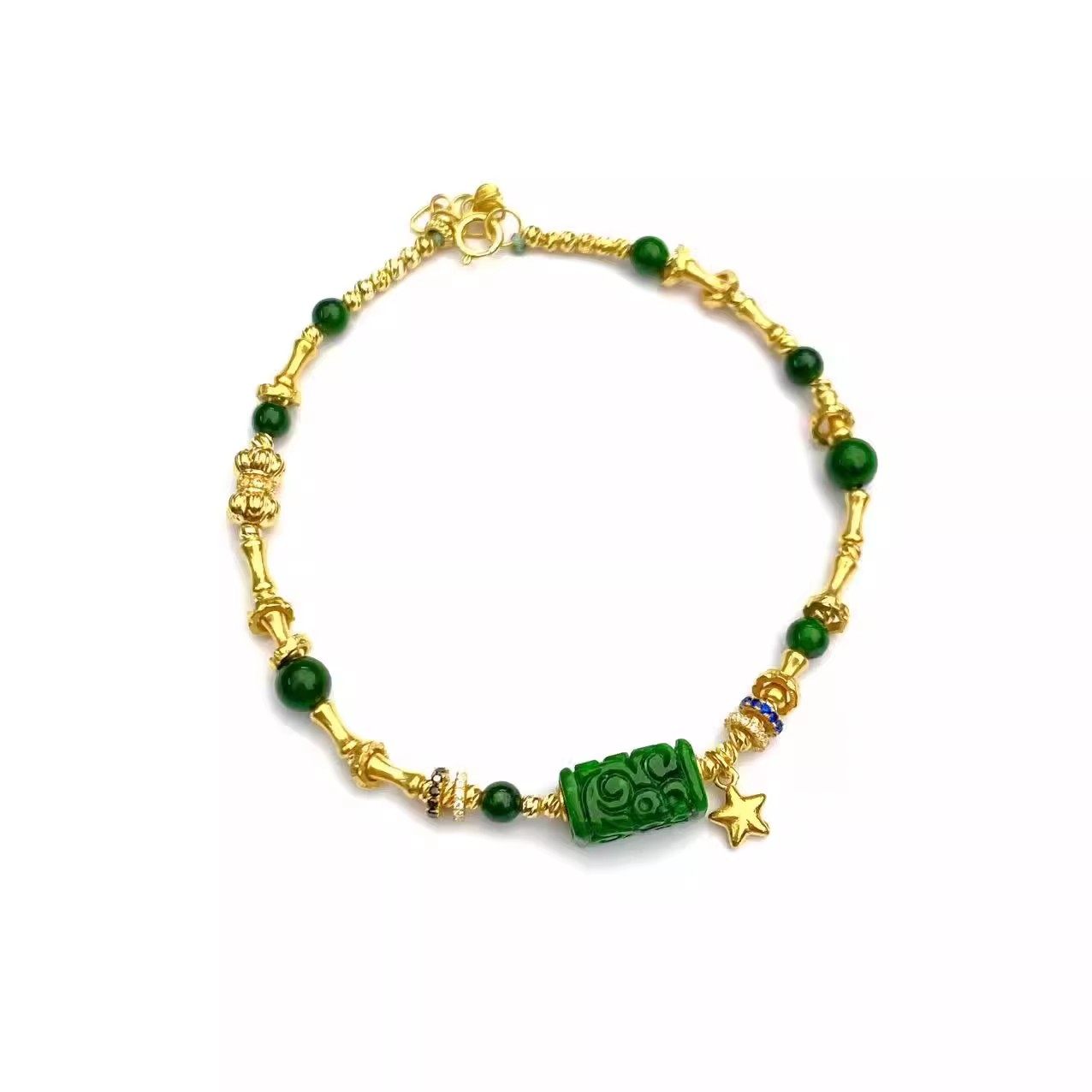 18K金五角星竹节辣绿满绿回纹方桶珠10*5mm翡翠满天星手链3*4mm,珠宝/钻石/翡翠,手饰,淘宝优惠券,粉丝福利购,淘宝优惠卷
