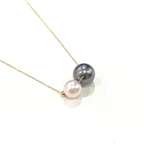 安伯曼日本制大溪地黑珍珠8mm+海水珍珠akoya6.5mm+18K黄金色项链