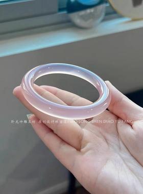 天然玛瑙手镯粉色女款冰飘粉冰种玉镯子高冰淡紫色玉髓送礼物