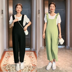 孕妇夏装套装背带裤长裤两件套雪纺清凉网红夏装夏天冰丝时尚裤子