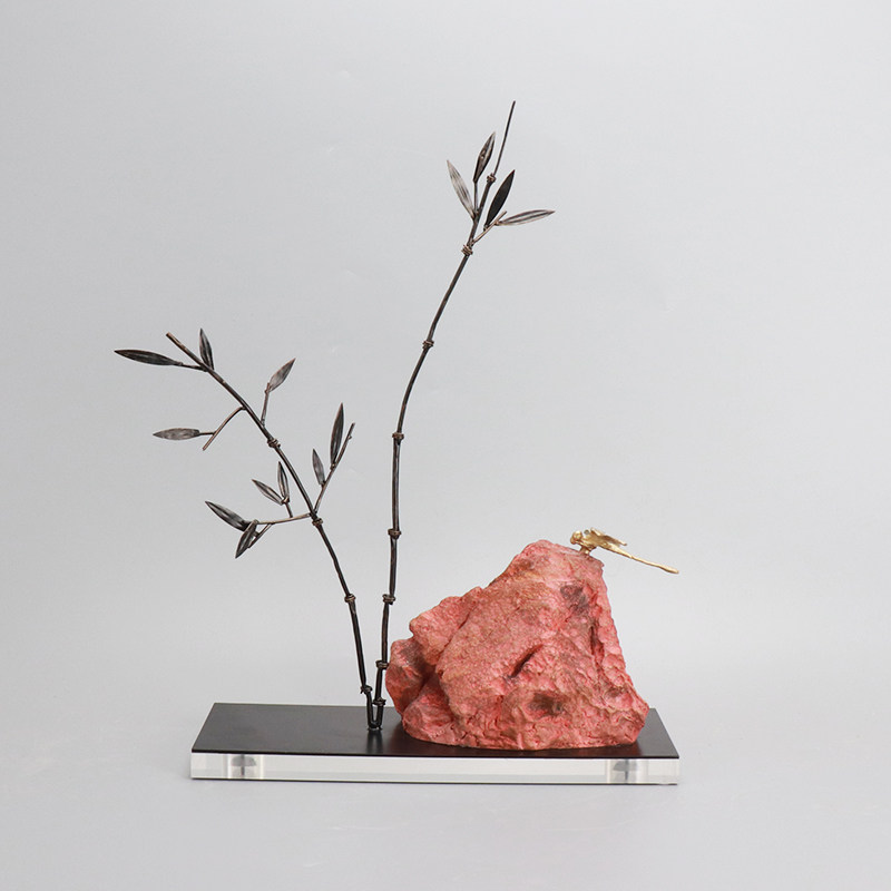 现代新中式禅意石头竹子摆设样板房间创意电视酒柜玄关装饰品摆件